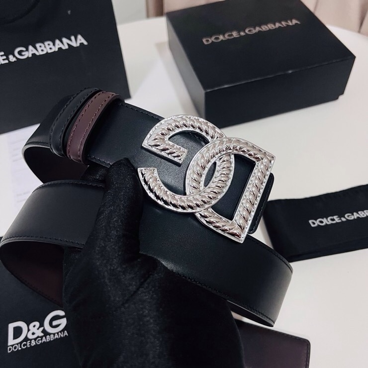 Dolce&Gabbana  新款双面小牛皮男士徽标腰带,双面可用，4.0cm