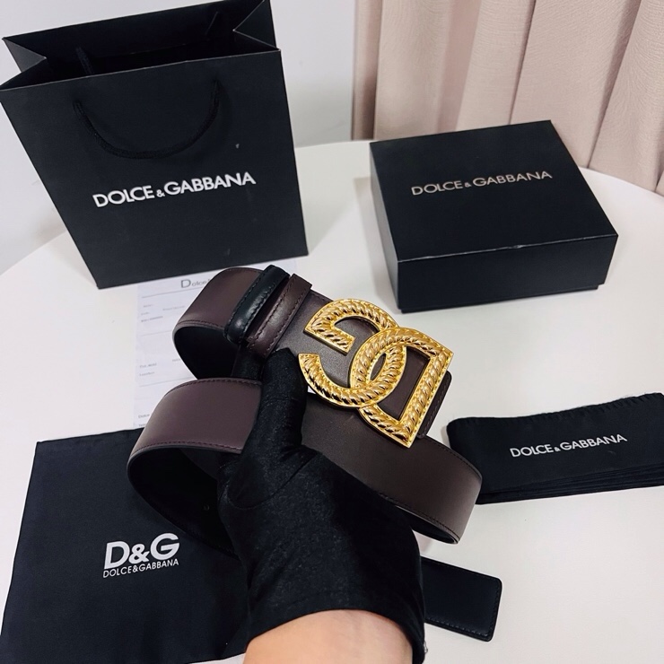 Dolce&Gabbana  新款双面小牛皮男士徽标腰带,双面可用，4.0cm