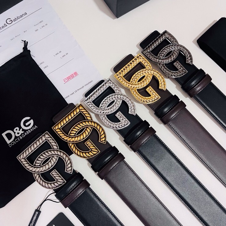 Dolce&Gabbana  新款双面小牛皮男士徽标腰带,双面可用，4.0cm
