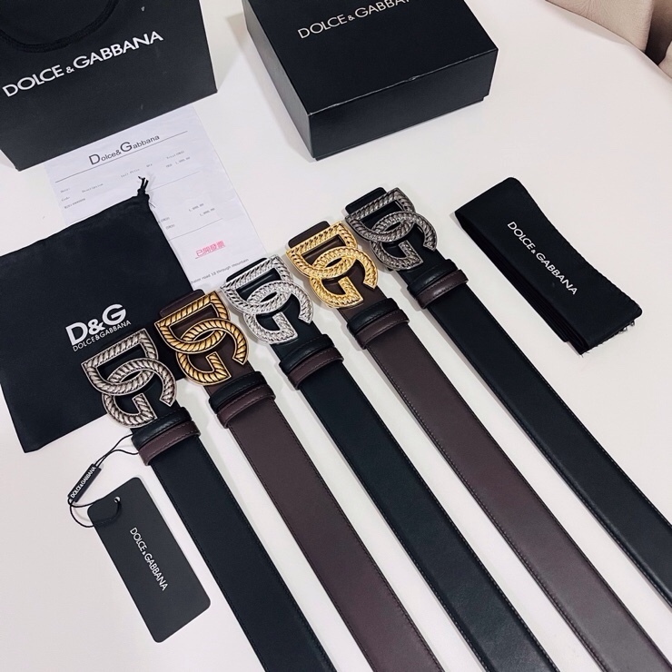 Dolce&Gabbana  新款双面小牛皮男士徽标腰带,双面可用，4.0cm