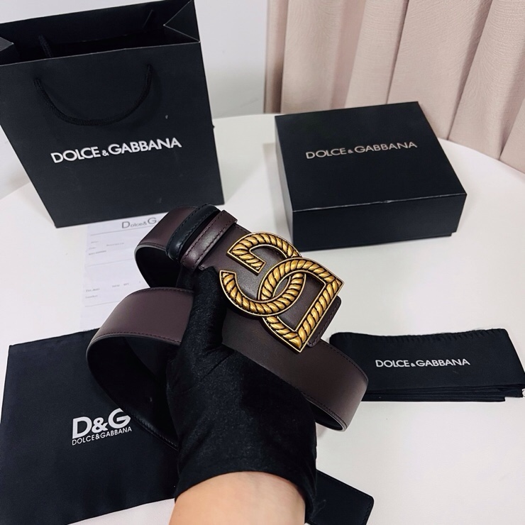 Dolce&Gabbana  新款双面小牛皮男士徽标腰带,双面可用，4.0cm