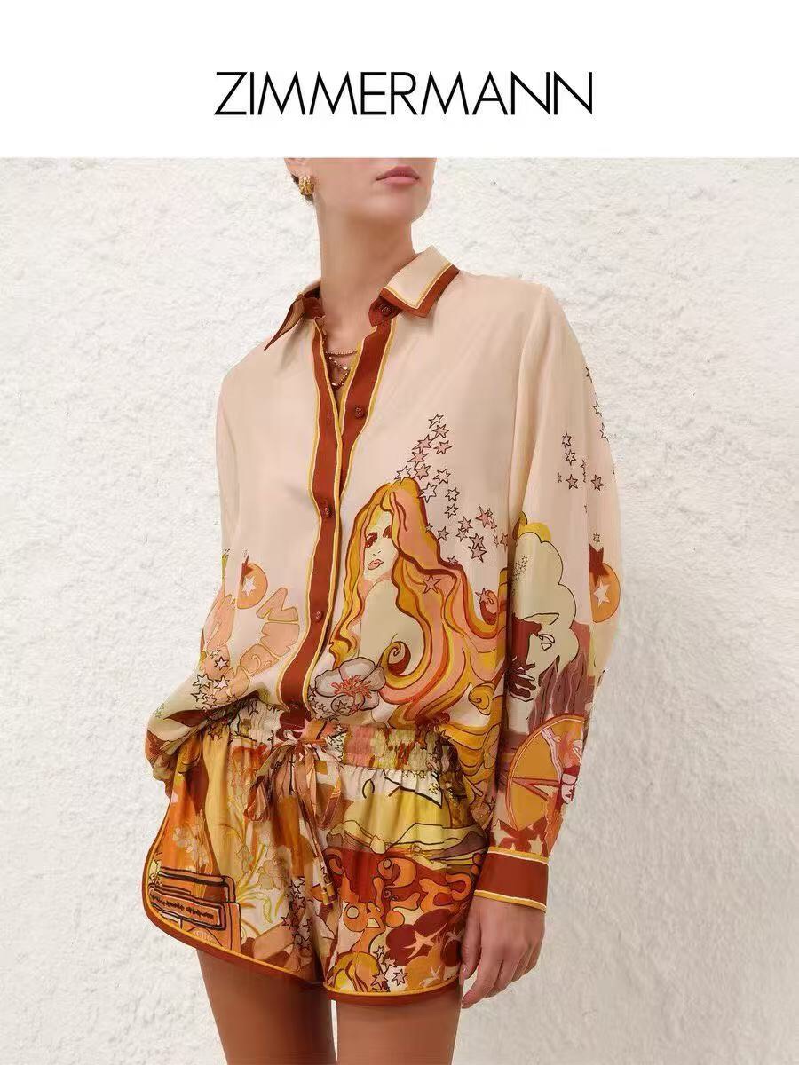 NO:933050,Model No. 20263456 Zimmermann* new suit, comic print long-sleeved shirt + elastic waist shorts, orange, S-XL, [S size bust 134, sleeve length 61, length 80; waist 62 elastic, length 30; weight 0.215kg], Zimmermann-clothing, shorts,19860909款号20263456 Zimmermann*新款套装,漫画印花长袖衬衣+松紧腰短裤,橘色,S-XL,【S码胸围134,袖长61,长80；腰围62弹力,长30；重量0.215kg】,兹默曼-服装,shorts,,Women's clothing