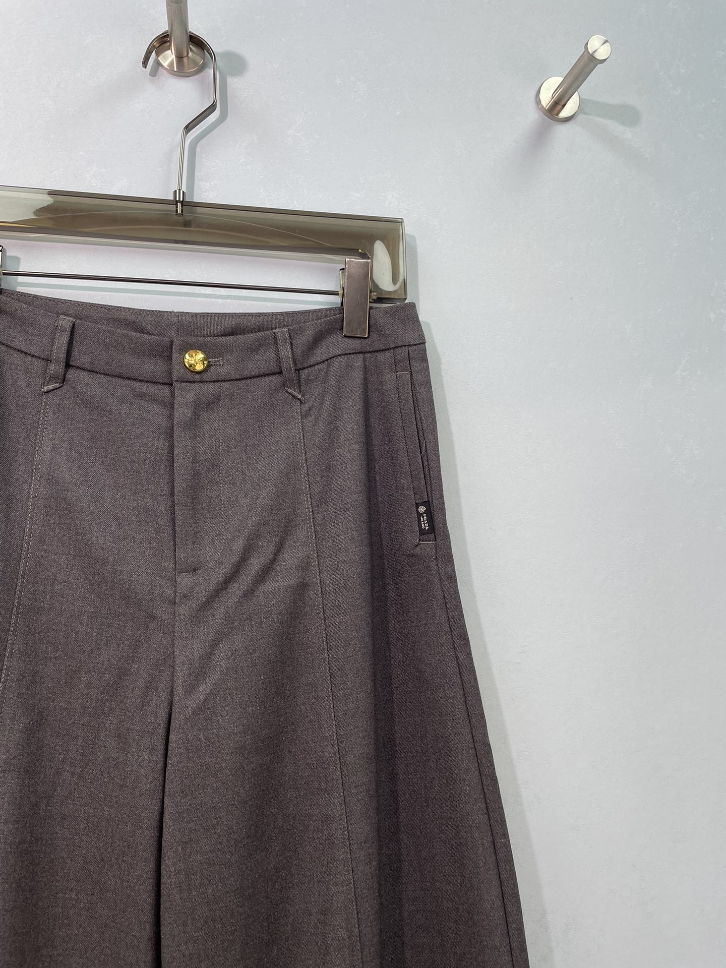 Brown Pleated Wide-Leg Pants
