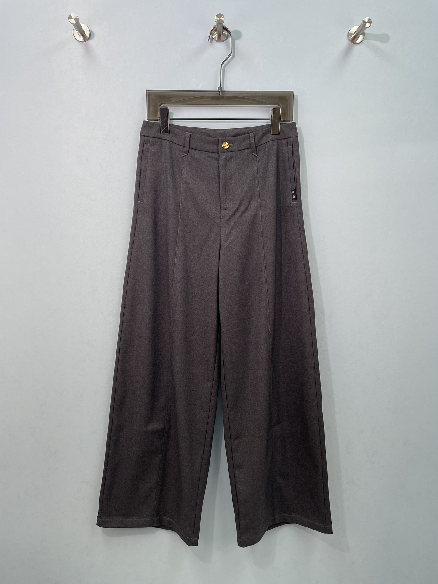 Brown Pleated Wide-Leg Pants