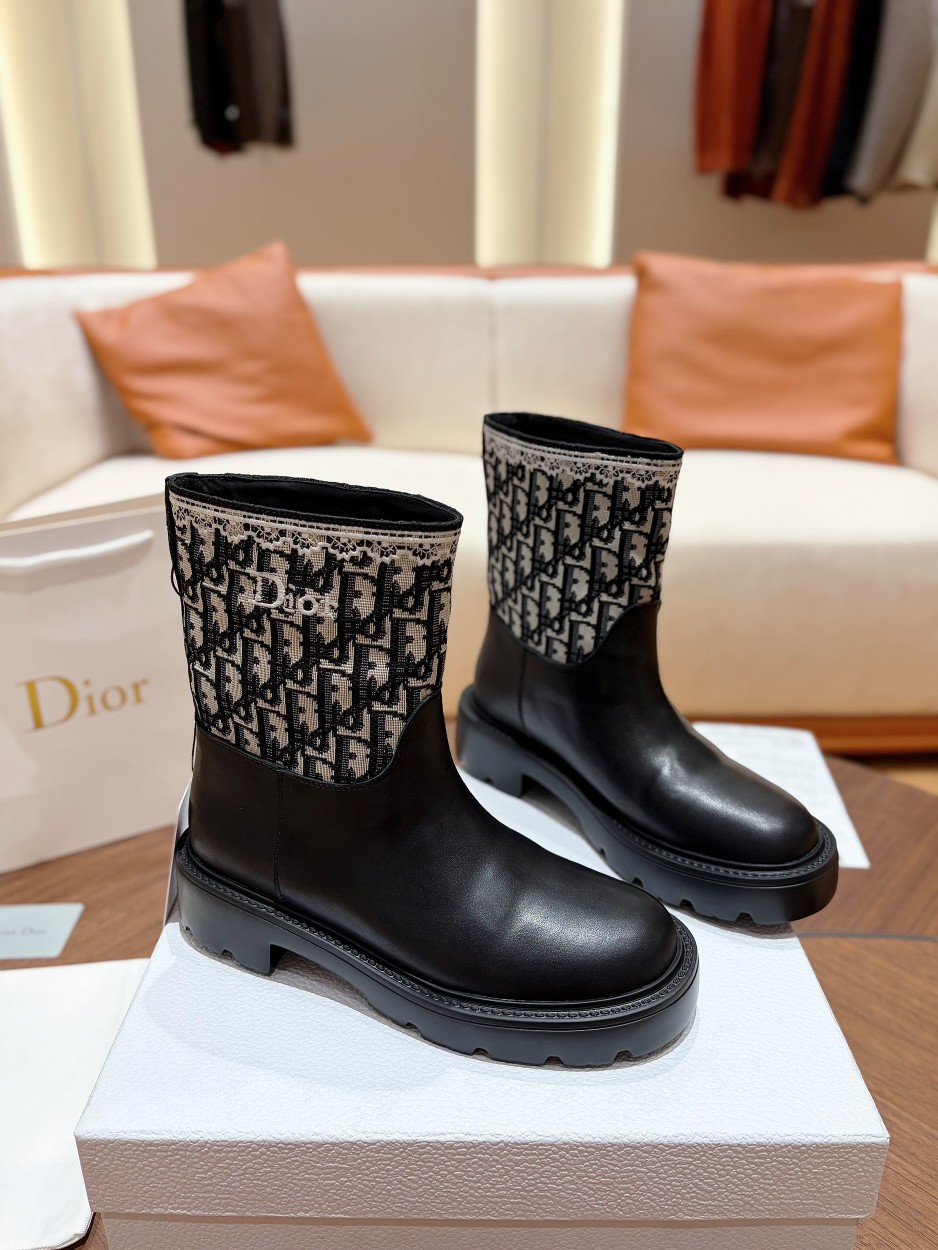 Dior Black Monogram Collar Ankle Boots