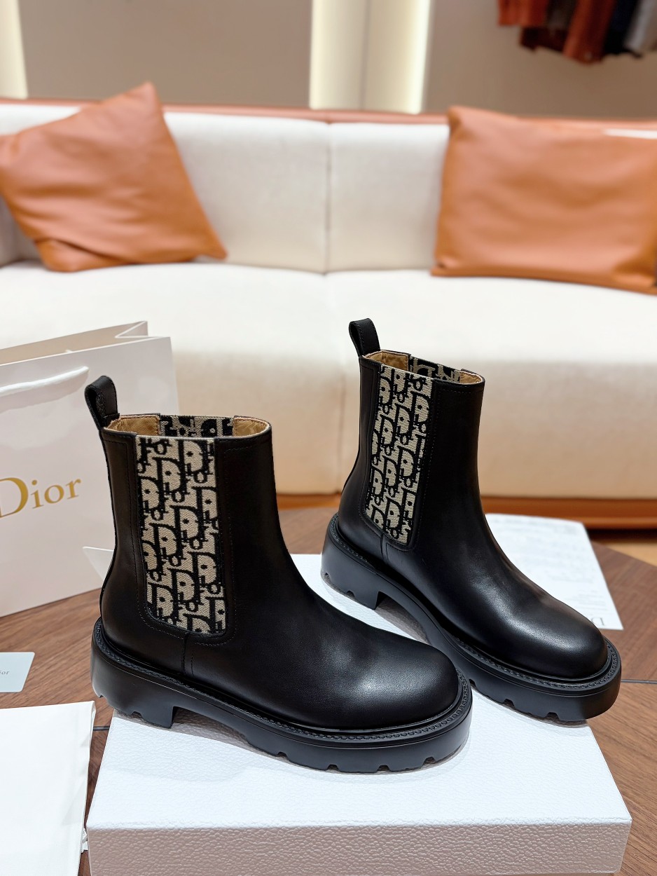 Dior Black Monogram Collar Ankle Boots