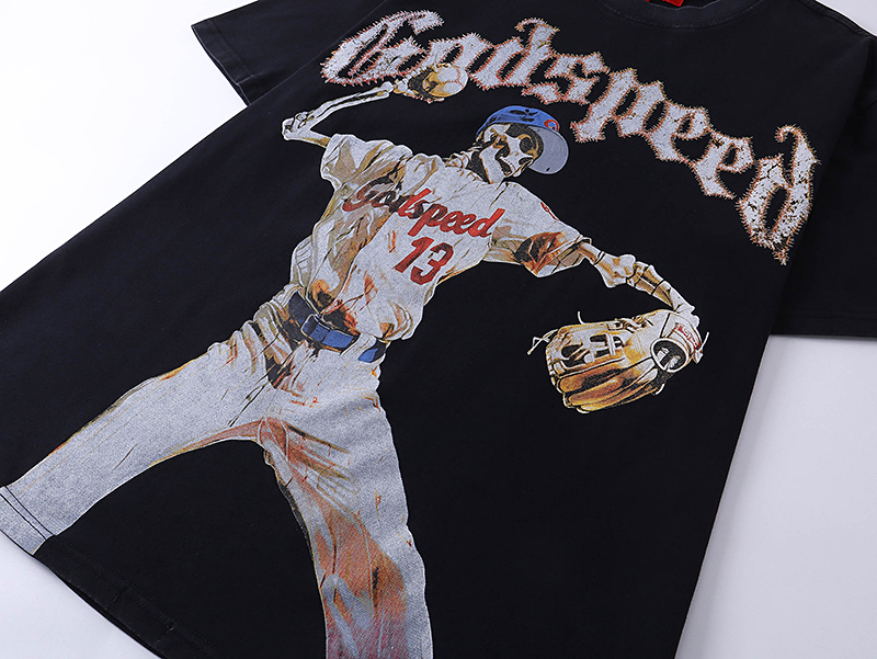 “Godspeed Rock Street Retro Cotton Short Sleeves in Water Washing Black” - 图片 5