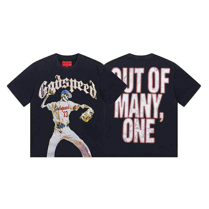 “Godspeed Rock Street Retro Cotton Short Sleeves in Water Washing Black”