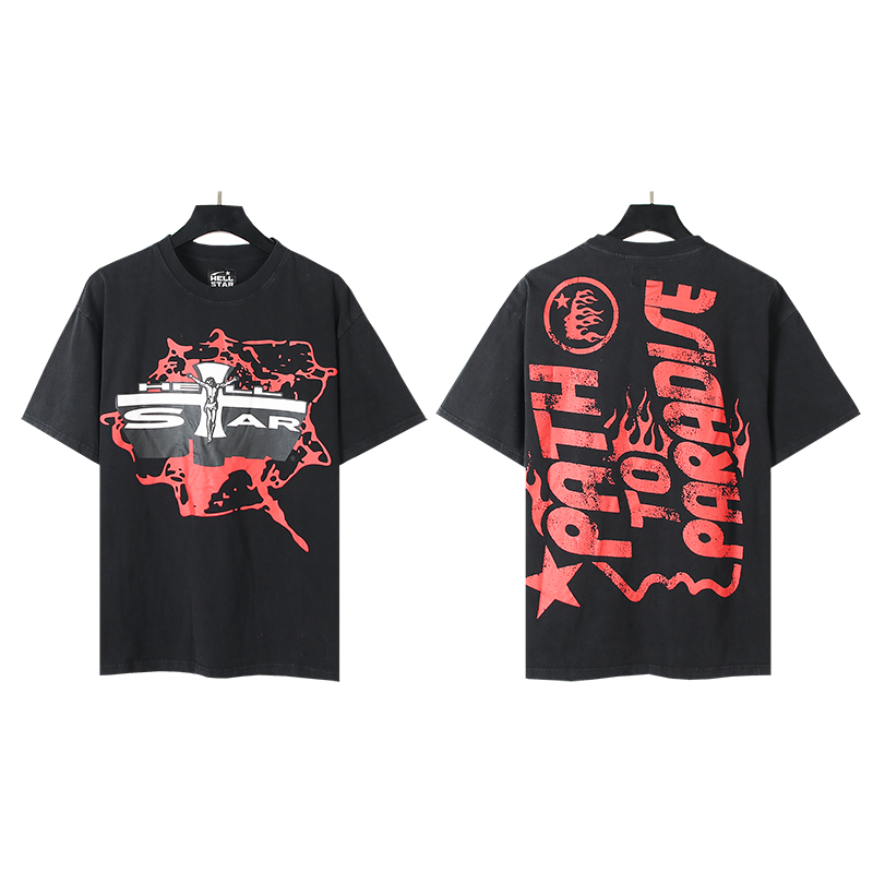 605# Foto real Hellstar camiseta de manga corta con estampado lavado, tela: 250g 32s algodón peinado doble hilo, color:…