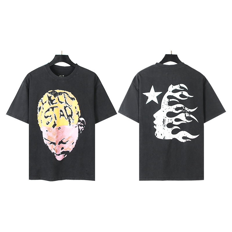 610# Foto real Hellstar Camiseta de manga corta con estampado lavado Tejido: 250 gramos 32 hilos doble algodón puro Col…
