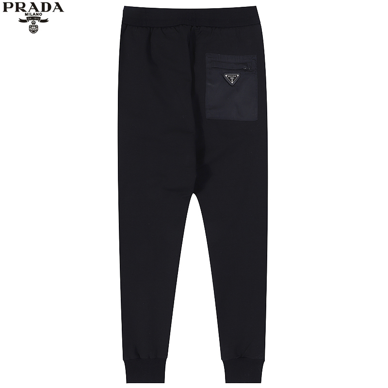 609#PPADA Prada delantero y trasero cremallera personalizada + placa de hierro pequeña con logotipo estilo pantalón, bl…