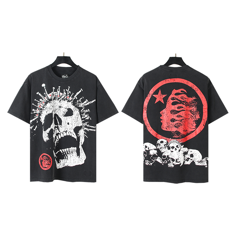 609# Foto real Hellstar camiseta de manga corta con estampado lavado, tela: 250g 32s algodón peinado doble hilo, color:…