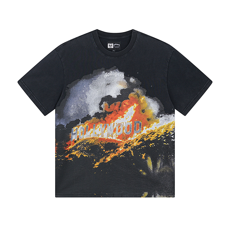 “Godspeed Rock Street Retro Cotton Short Sleeves in Water Washing Black” - 图片 2