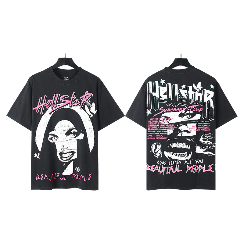 603# Foto real Hellstar camiseta de manga corta con estampado lavado, tela: 250g 32s algodón peinado doble hilo, color:…