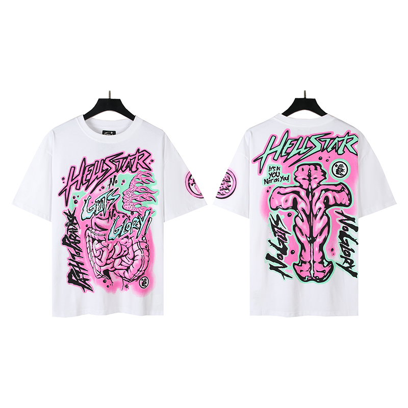 505# Fotos reales Hellstar Estrella del Infierno deporte moda americana de alta calle algodón puro camiseta de manga co…
