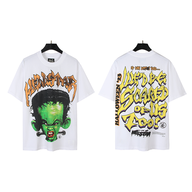#502 Foto real, Hellstar camiseta holgada de estilo urbano con cabeza de niño verde, tela: 250g, 32 hilos, al…