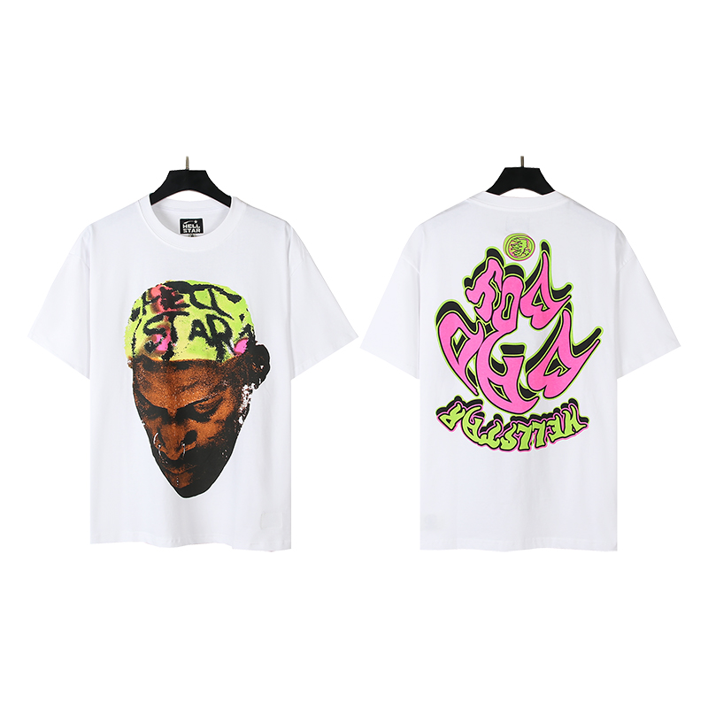 512# Foto real Hellstar estrella del infierno camiseta de manga corta holgada de algodón de estilo urbano americano de …