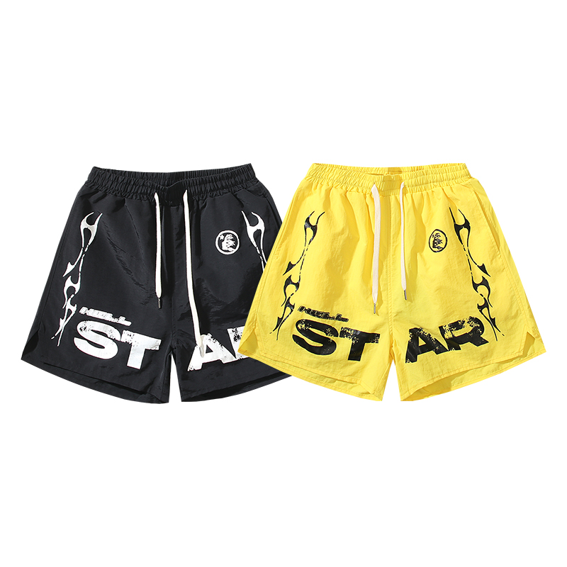 707# Foto real Hellstar Estrella del Infierno pantalones cortos de playa casuales deportivos Color: negro ama…