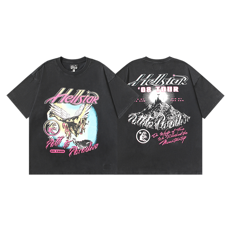 #633 Lavado negro, foto real, Hellstar camiseta de manga corta con estampado lavado, tela: 250g, 32 hilos, algodón pein…