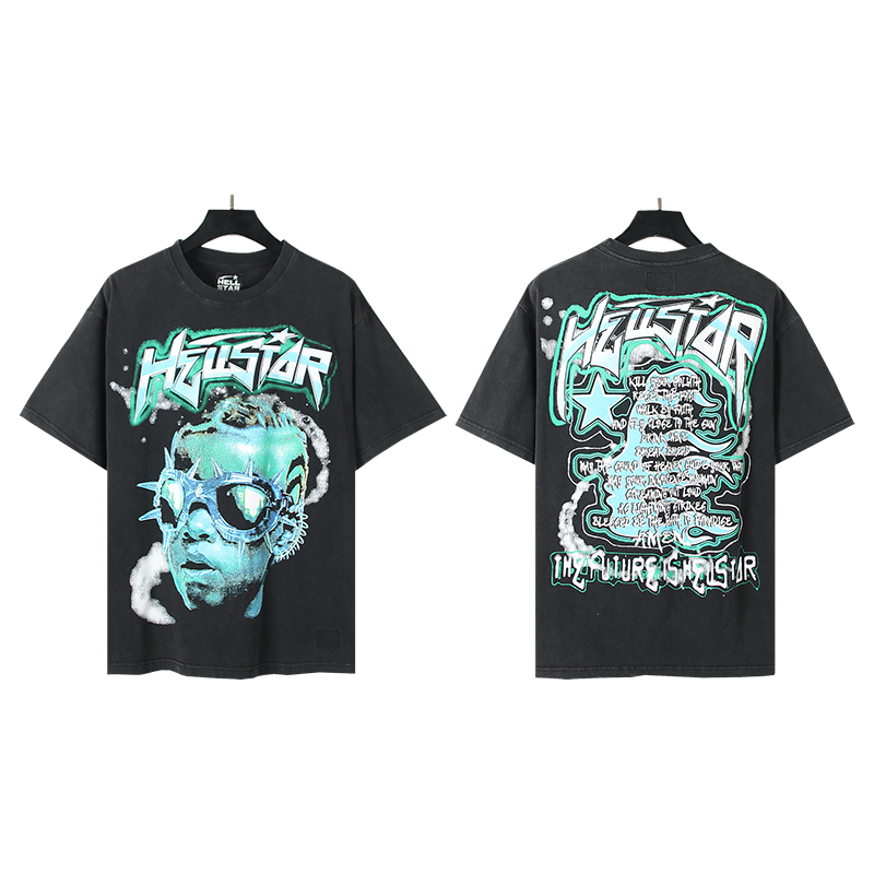 615# Foto real Hellstar Camiseta de manga corta con estampado lavado Tejido: 250 gramos 32 hilos doble algodón puro Col…