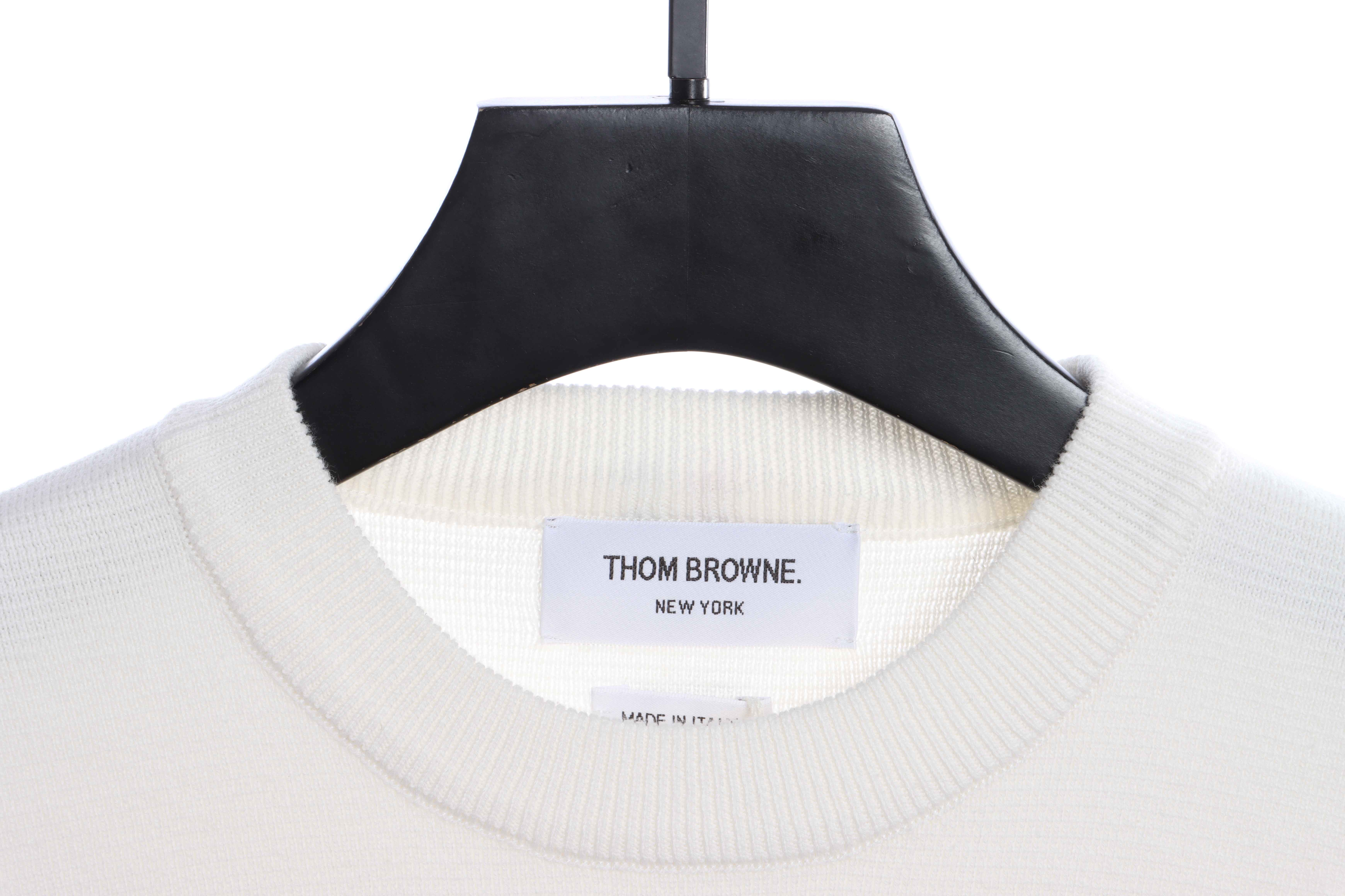 THOM BROWNE 21FW 双袖织带袖标圆领毛衣 白色