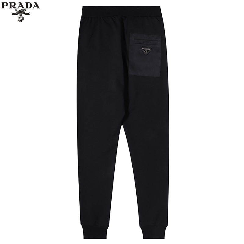 605#PRADA普拉达 标志性小牌后袋贴布口袋长裤款 黑白色 | 又拍图片管家