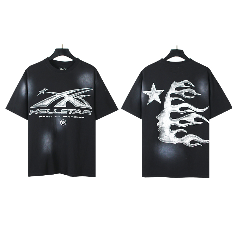 619# Foto real Hellstar Camiseta de manga corta con estampado lavado Tejido: 250 gramos 32 hilos doble algodón puro Col…