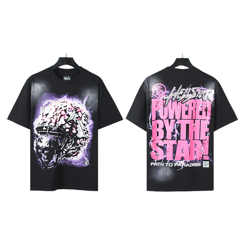 620# Foto real Hellstar Camiseta de manga corta con estampado lavado Tejido: 250 gramos 32 hilos doble algodón puro Col…