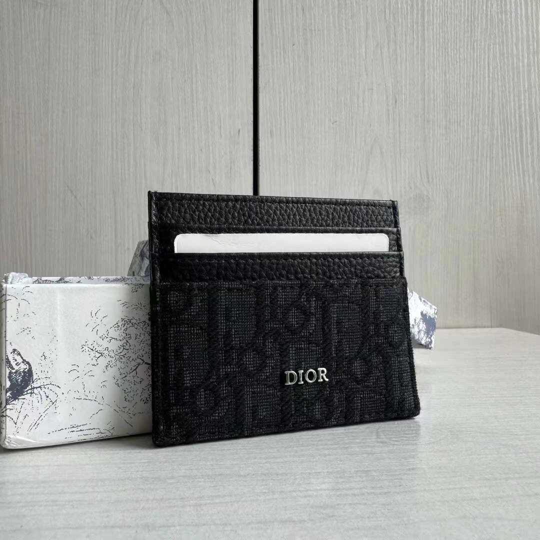 Dior Wallet Card pack Black Embroidery Canvas