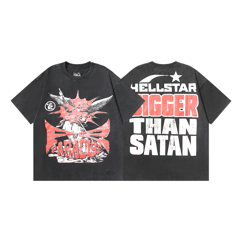 #631 Lavado negro, foto real, Hellstar camiseta de manga corta con estampado lavado, tela: 250g, 32 hilos, al…