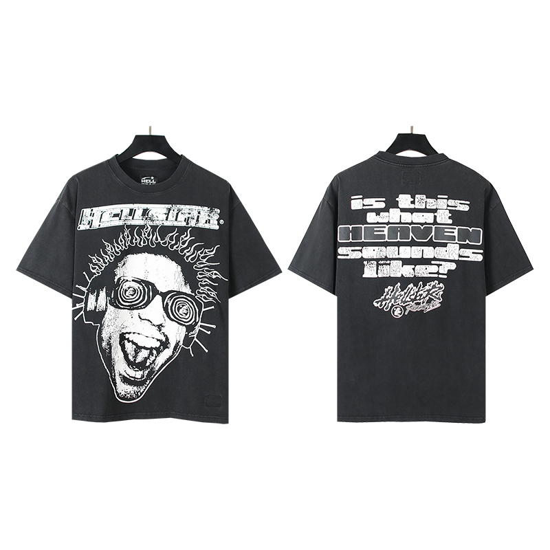 602# Foto real Hellstar camiseta de manga corta con estampado lavado, tela: 250g 32s algodón peinado doble hilo, color:…