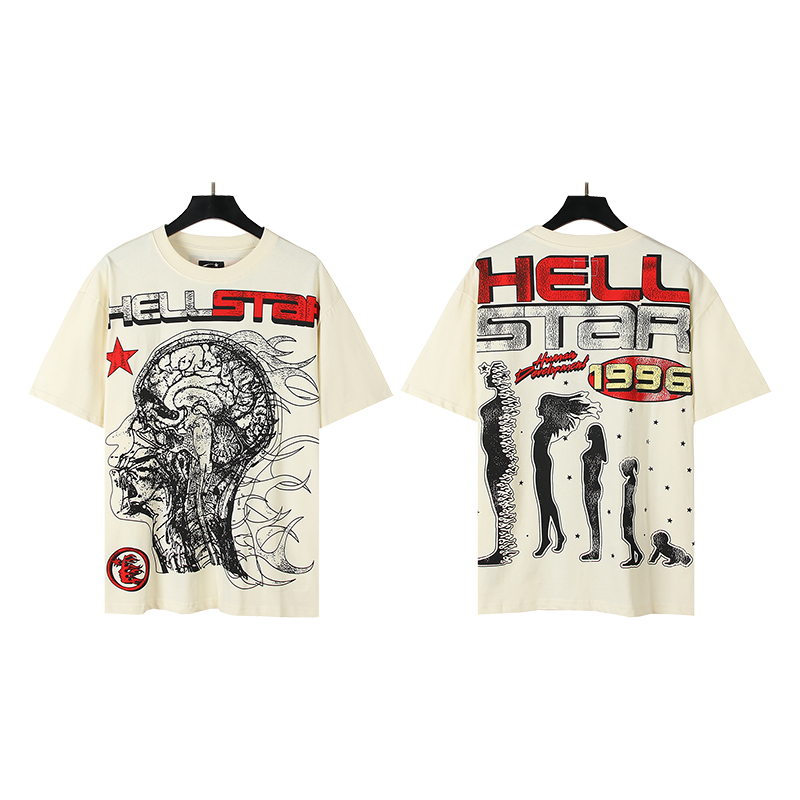 511# Foto real Hellstar estrella del infierno camiseta de manga corta holgada con estampado de rostro de esti…