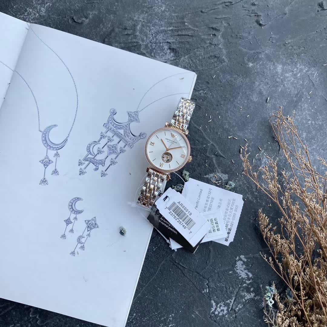 Reloj mecánico original Armani para mujer AR 60019, estilo italiano clásico y sencillo, hermoso y rústico, el movimient…