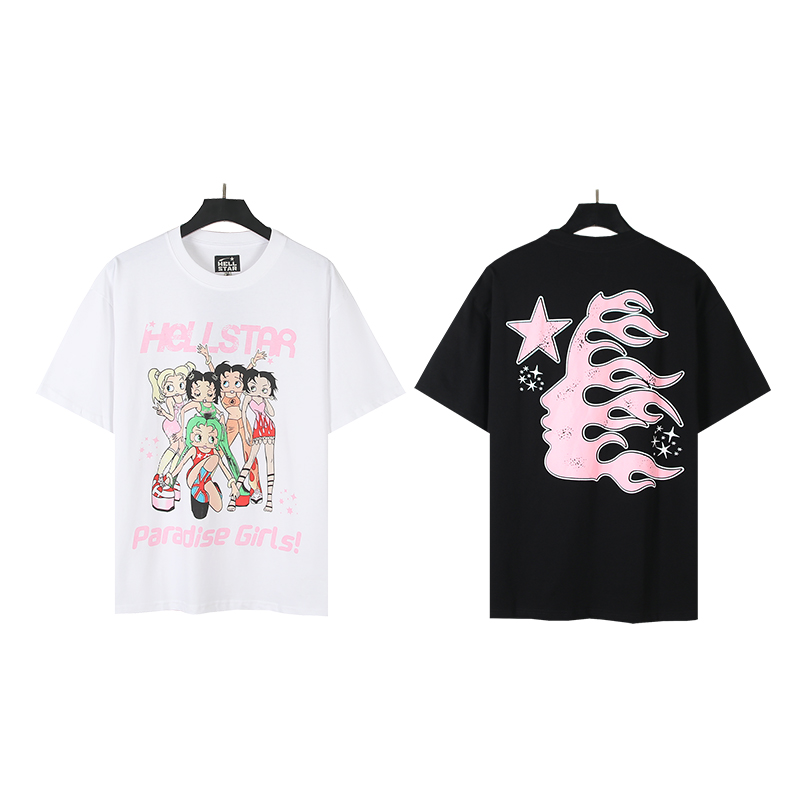 519# Foto real Hellstar camiseta de manga corta holgada de algodón puro estilo urbano americano deportivo, tela: 250g 3…