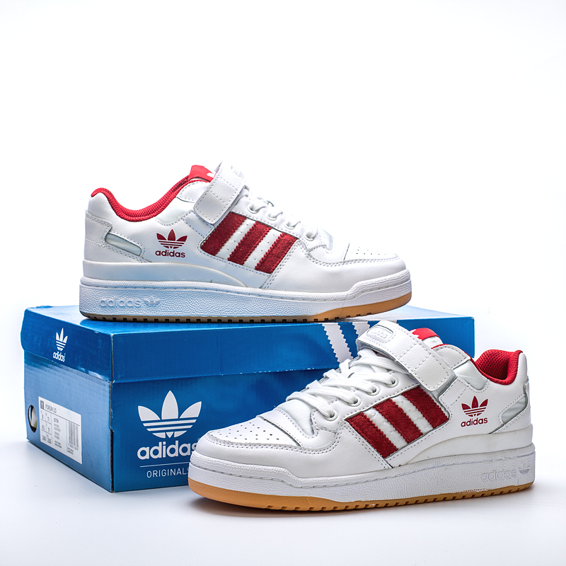 真标公司货 原盒原标原包装纸 不夹脚 阿迪达斯ADIDAS FORUM MID LOW经典魔术贴复古板鞋 男子潮流 顶级头层皮休闲鞋 白红 货号:B37769 带半码 |