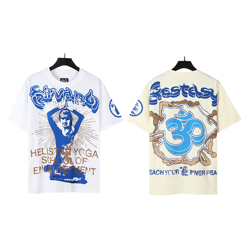 510# Foto real Hellstar estrella del infierno camiseta de manga corta holgada de algodón de estilo urbano americano de …