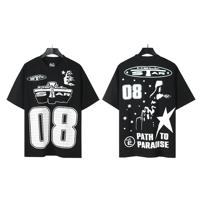 525# Foto real Hellstar estilo americano moda callejera algodón puro holgada camiseta de manga corta Tejido: 240g 32s a…