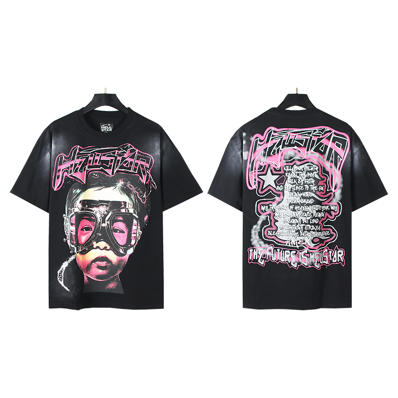601# Foto real Hellstar camiseta de manga corta con estampado lavado, tela: 250g 32s algodón peinado doble hilo, color:…
