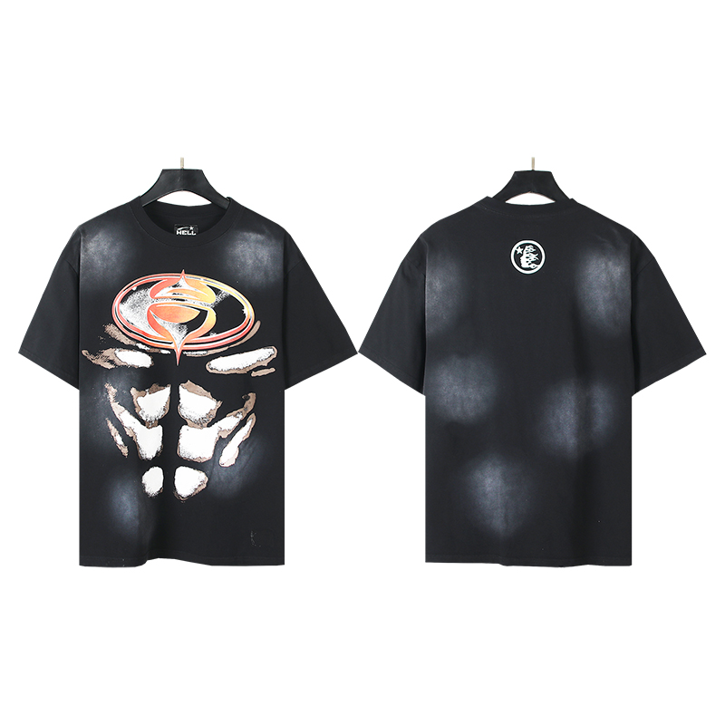 623# Foto real Hellstar Estudios Superhero Tee Camiseta de algodón puro lavado de superhéroes de manga corta …