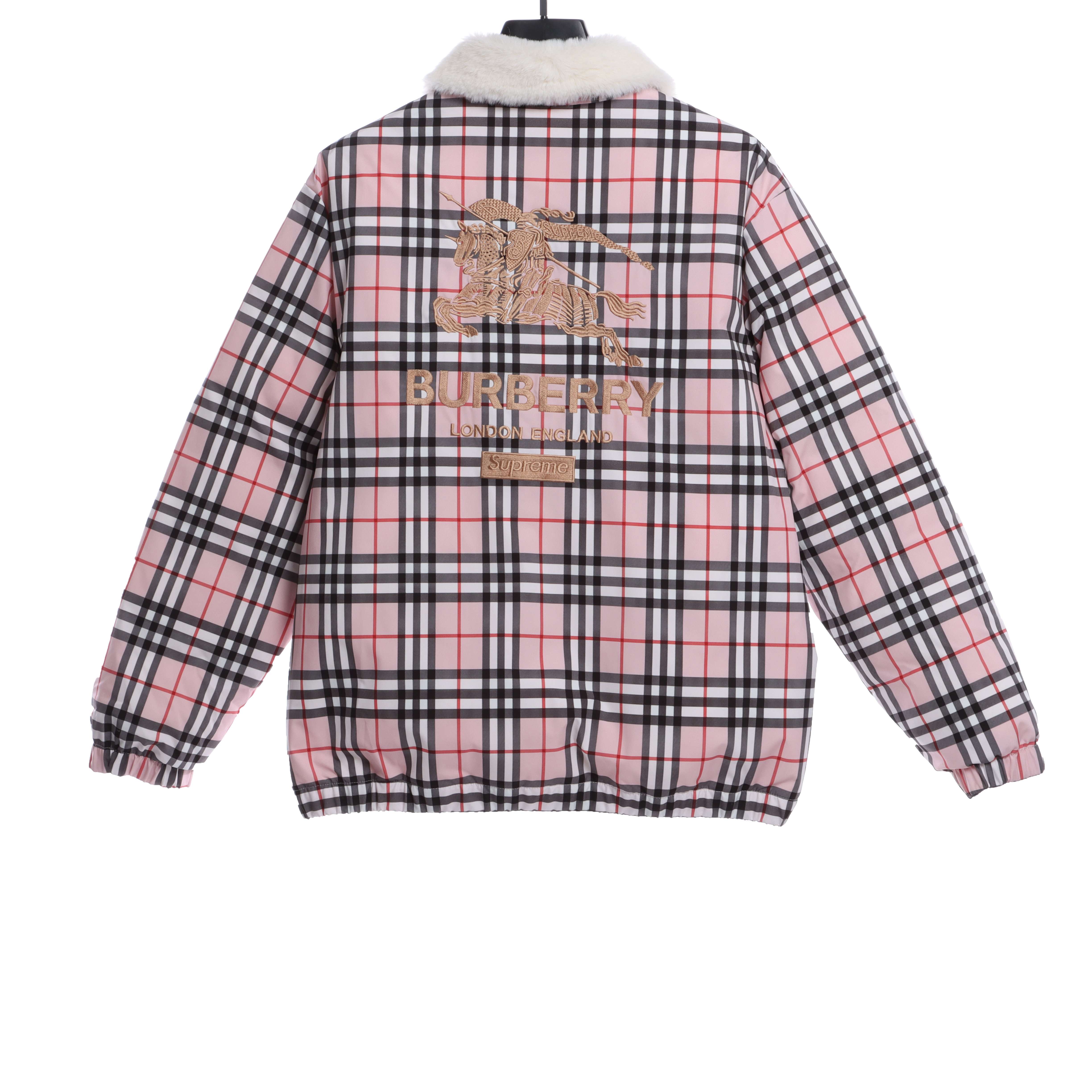 burberry×supreme联名毛领背后刺绣羽绒服 红色