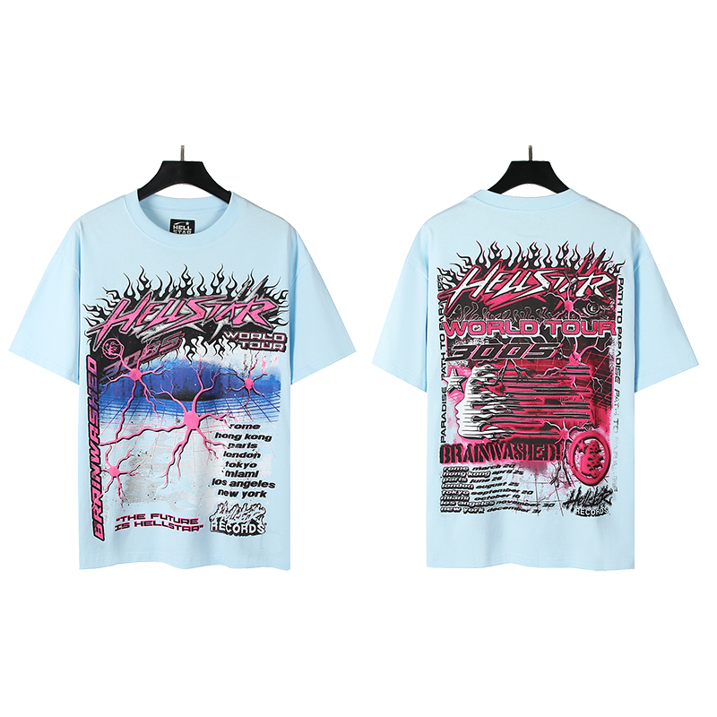 515# Foto real Hellstar estrella del infierno camiseta de manga corta holgada de algodón de estilo urbano americano de …