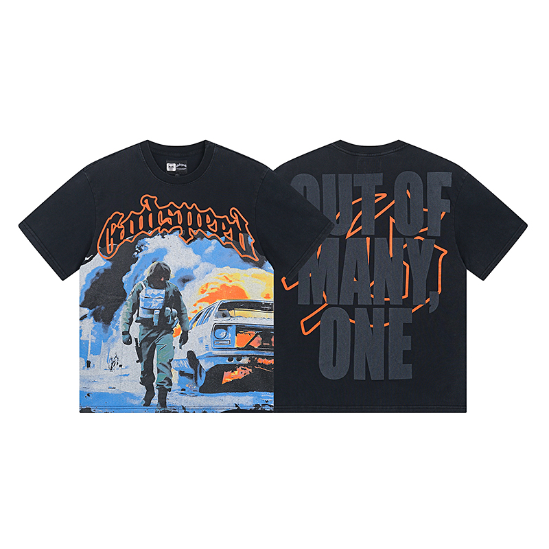 Retro Cotton Short Sleeves: Godspeed Rock Street’s X-3 1006# Laundry Black Collection