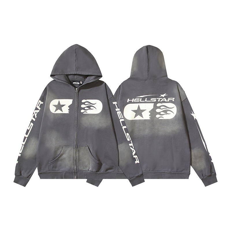 Hellstar Hoodie Coat in Ash Wash, 380g Pure Tampons Fabric, Multiple Sizes Available - 图片 4