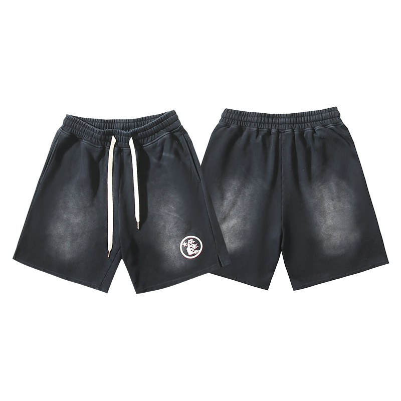 705# Negro lavado Foto real Hellstar Estrella del Infierno pantalones cortos casuales lavados y desgastados Tejido: 380…