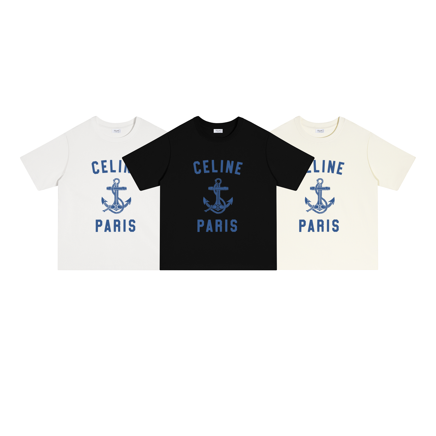 S111 P70 CELINE/Céline Camiseta de manga corta S-XL Blanco, negro, beige, algodón puro de doble hilo 32 cabos, 260 gram…