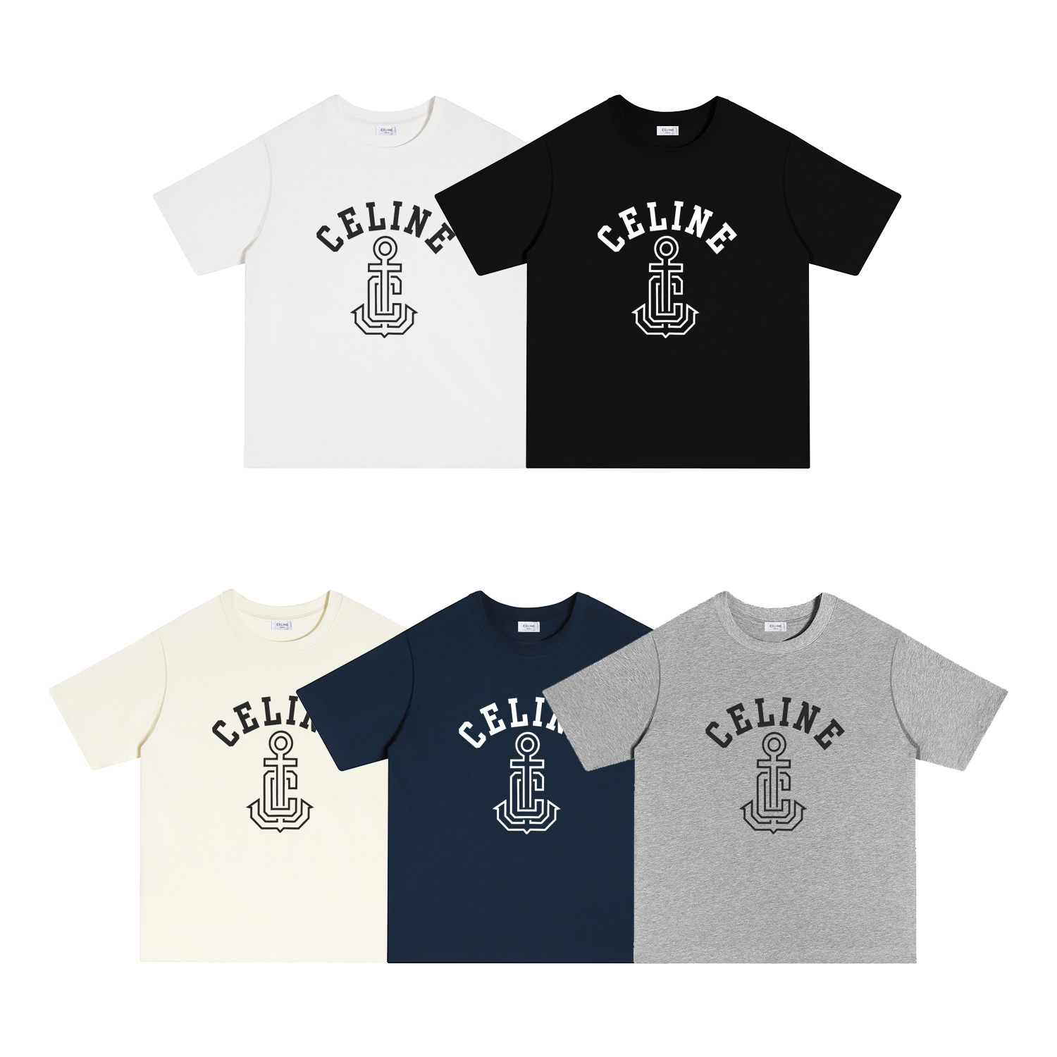 S129 P70 CELINE/赛琳 camiseta S-XL blanco negro albaricoque gris azul marino algodón puro de doble hilo 32s 260g