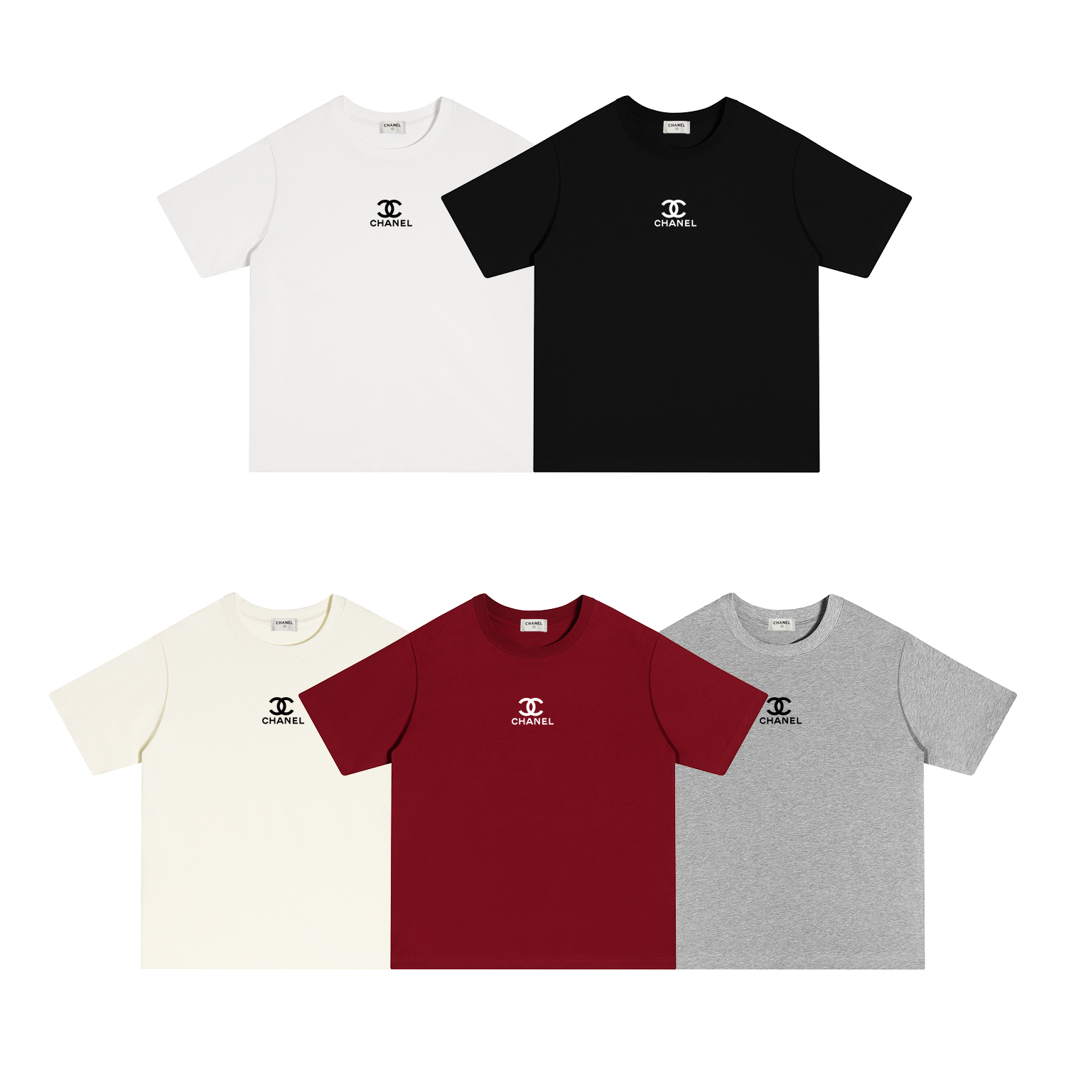 X113 P70 CHANEL Camiseta de manga corta S-XL blanco, negro, albaricoque, gris, rojo, algodón puro de doble hilo 32 cabo…