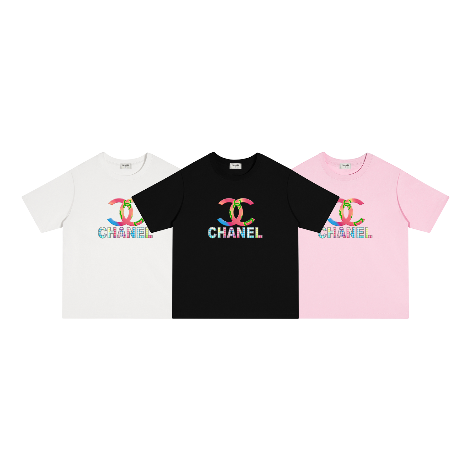 X115 P70 CHANEL香奈儿 short sleeve S-XL white black pink double yarn pure cotton 32s 260g weight