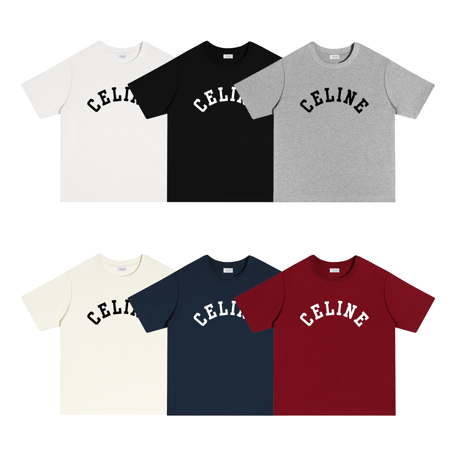 S102 P70 CELINE/赛琳 Camiseta de manga corta S-XL en blanco, negro, beige, gris, azul marino, rojo. Algodón peinado doble…