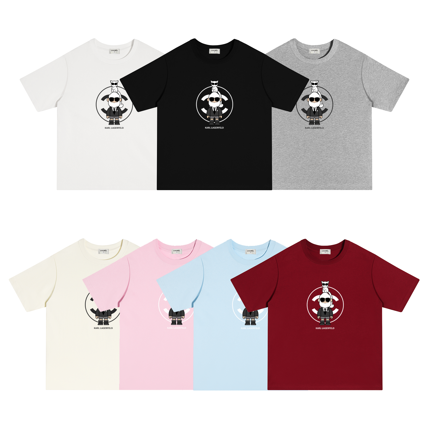 X119 P70 Camiseta de manga corta CHANEL, tallas S-XL, colores: blanco, negro, gris, beige, rosa, azul, rojo, algodón pu…